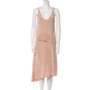 Tibi Silk Ruffle Embellishment Midi Dress